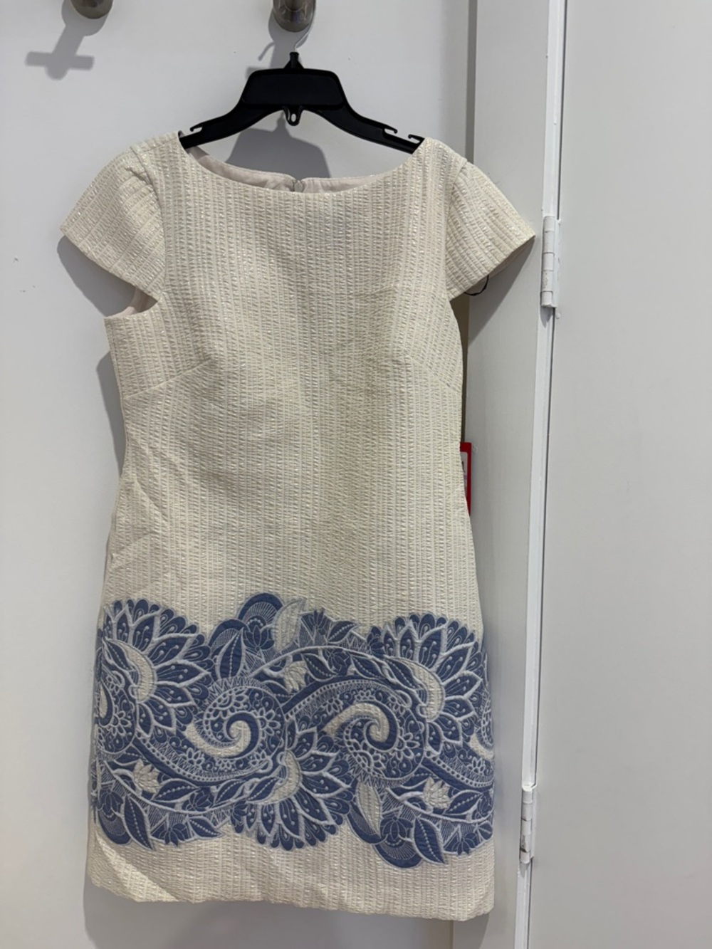 Vince Camuto Cream Mini Dress with Blue Embroidered Border